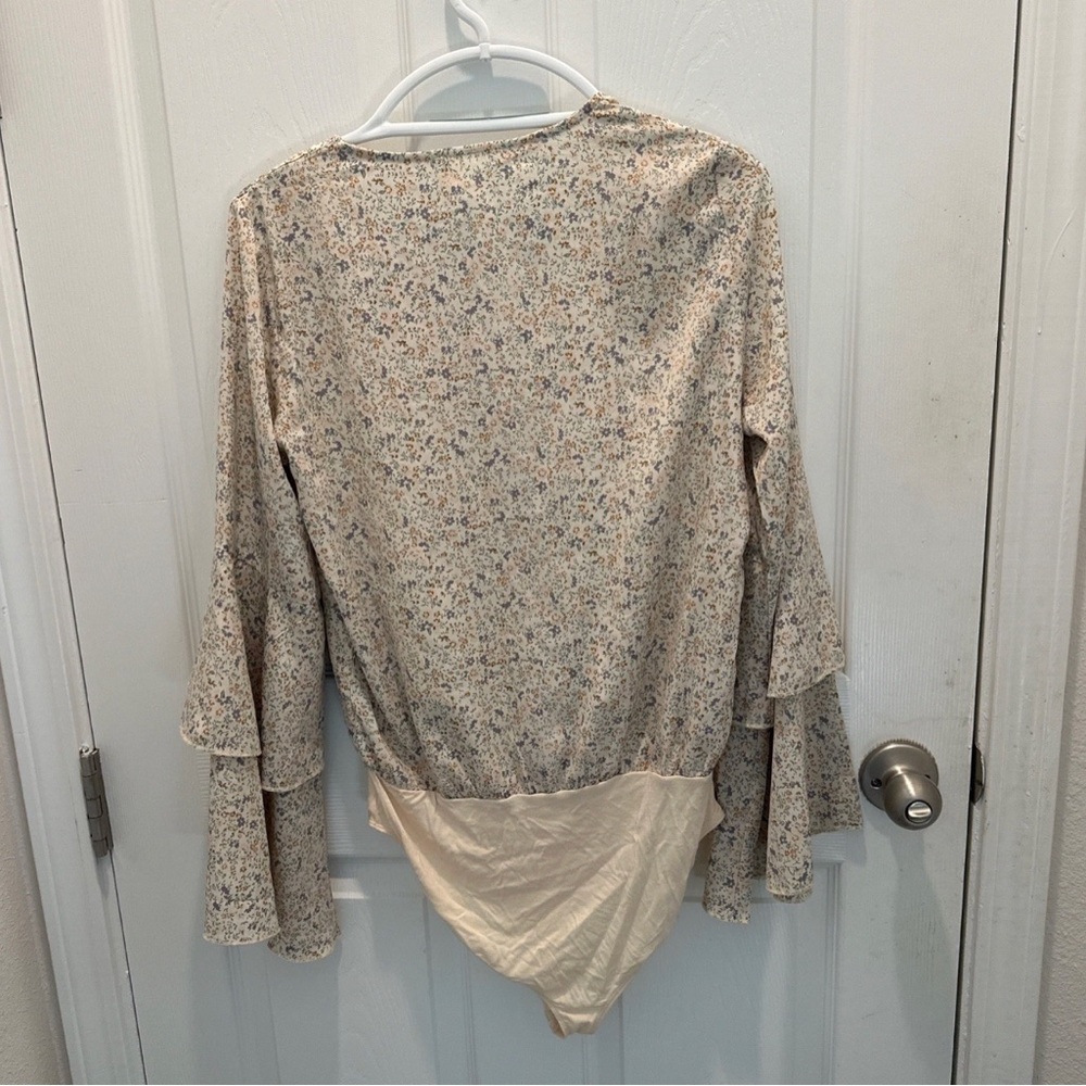 Heyson Cream Floral Button-Front Bodysuit Top - Picture 2 of 9